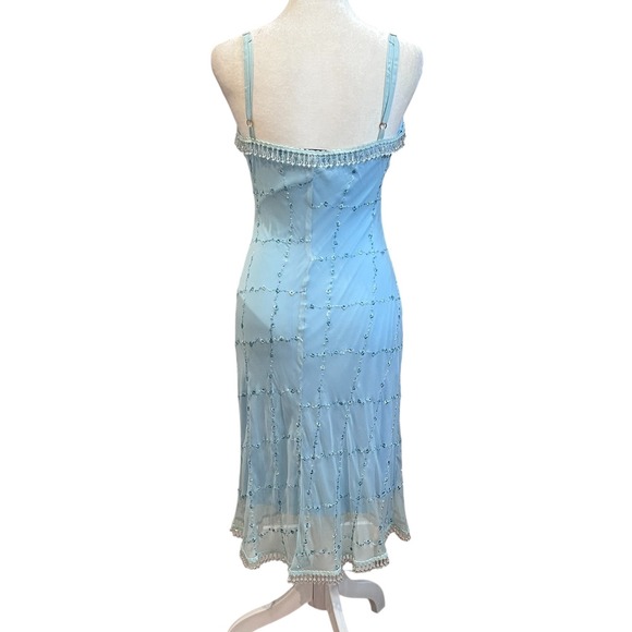 Betsey Johnson Vintage Silk Beaded Fringe Midi Dress Light Blue Fairy Small - Picture 10 of 11
